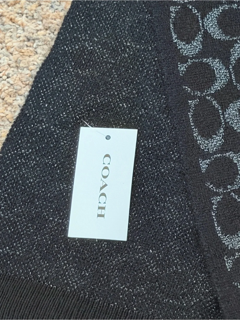 NWT - Coach Signature Logo Jacquard Scarf in Black and Glitter Gray